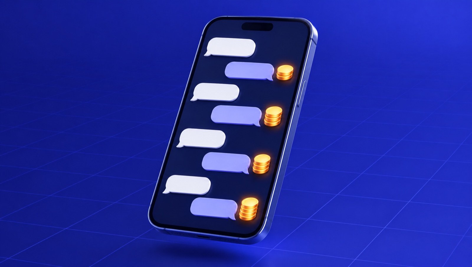 Celular con conversaciones de WhatsApp y un indicador de costo por mensaje